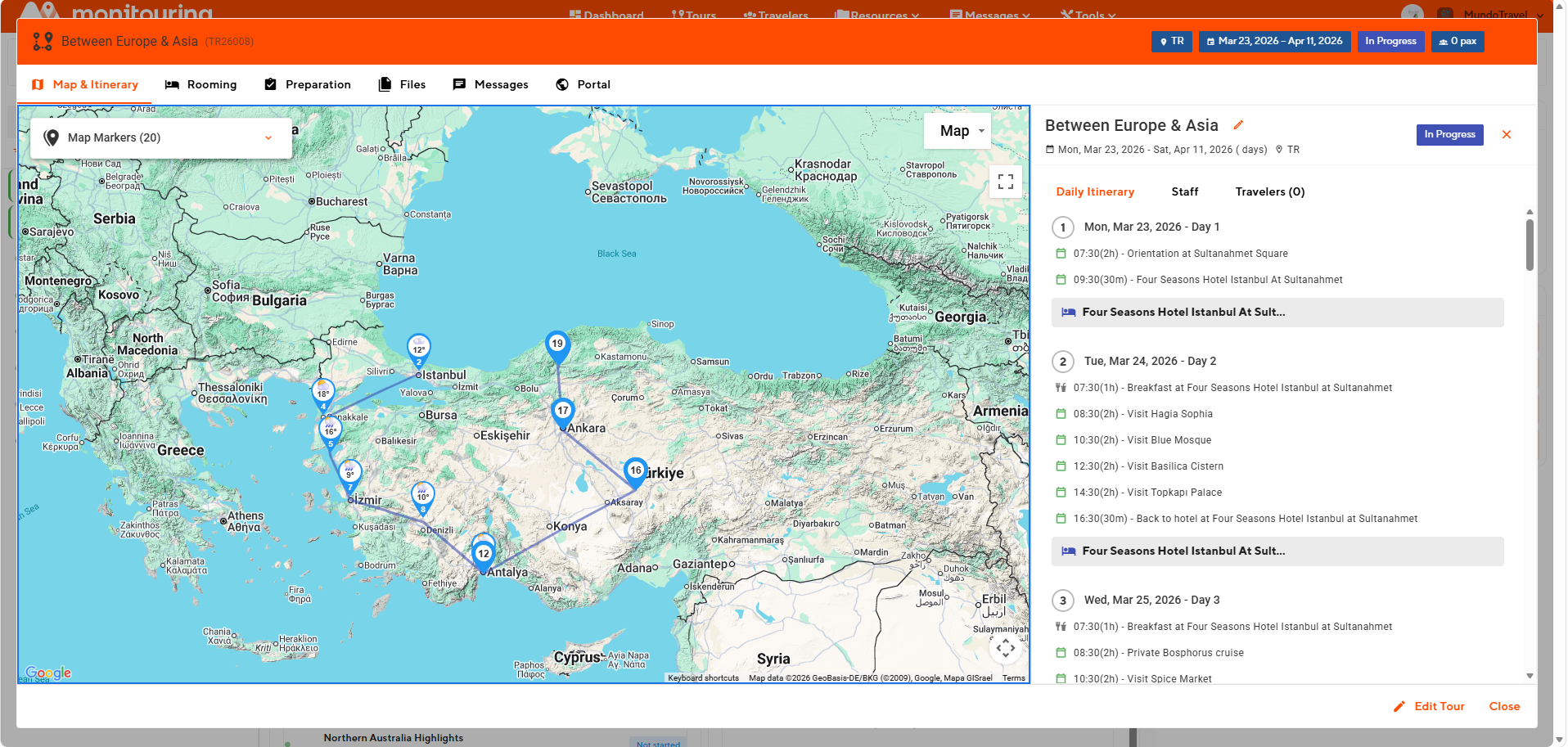 Monitouring trip trail view showing detailed trip workflow and operational activity