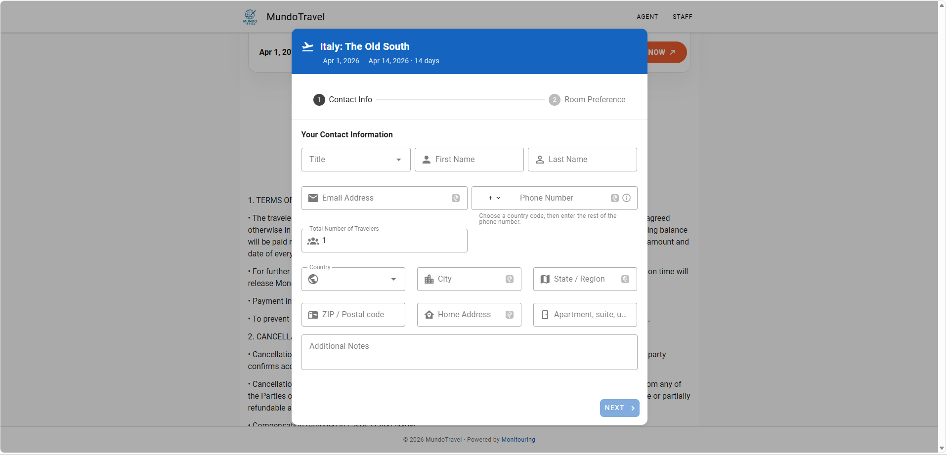 Monitouring booking view for selling and booking trips online