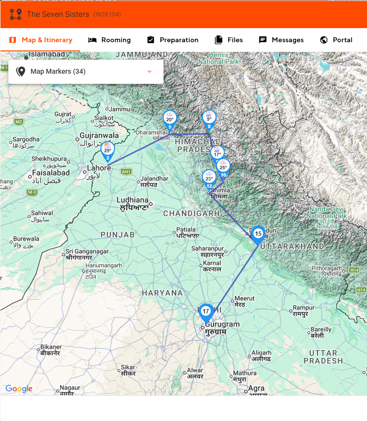 Monitouring trip workspace showing room assignments and hotel dates