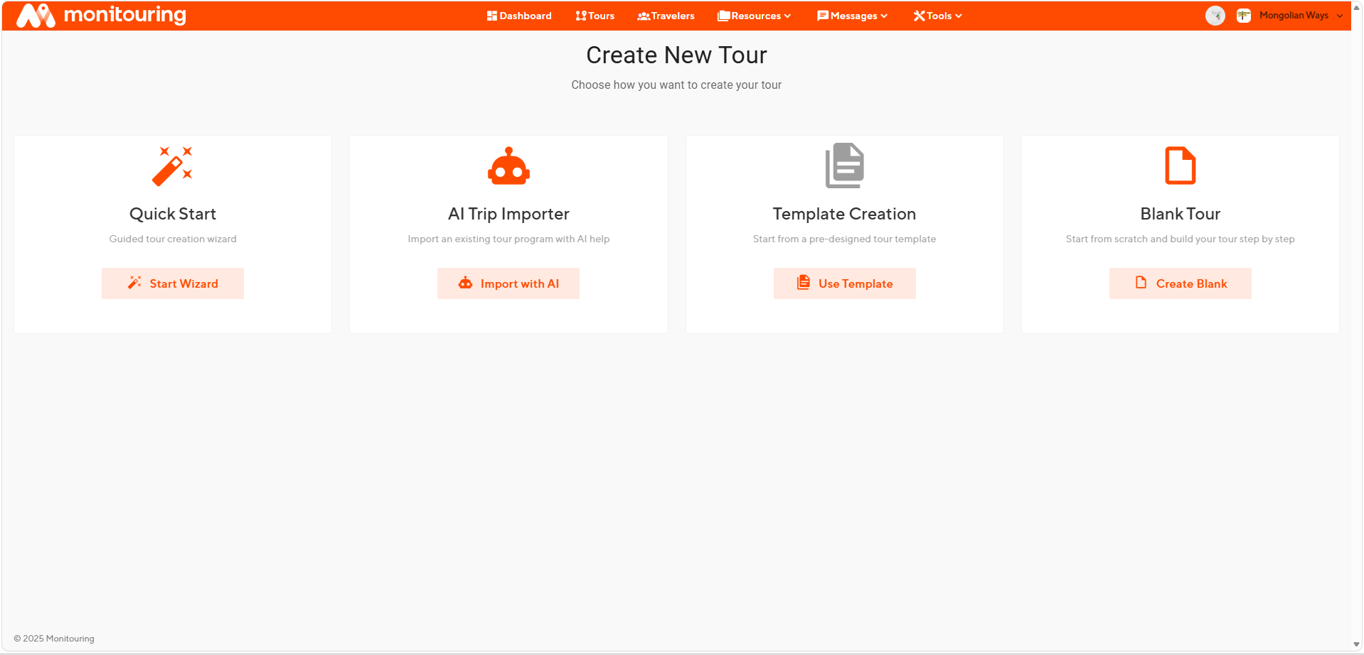 Monitouring new trip screen for creating and configuring a trip
