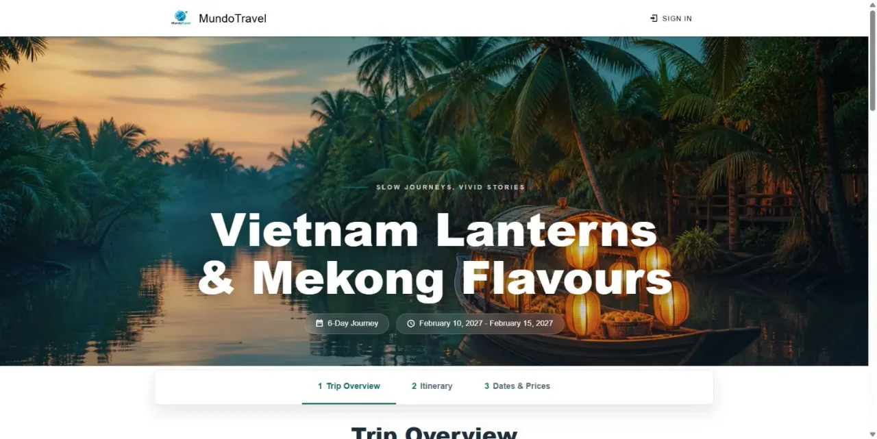 Traveler portal showing the published trip and day itinerary