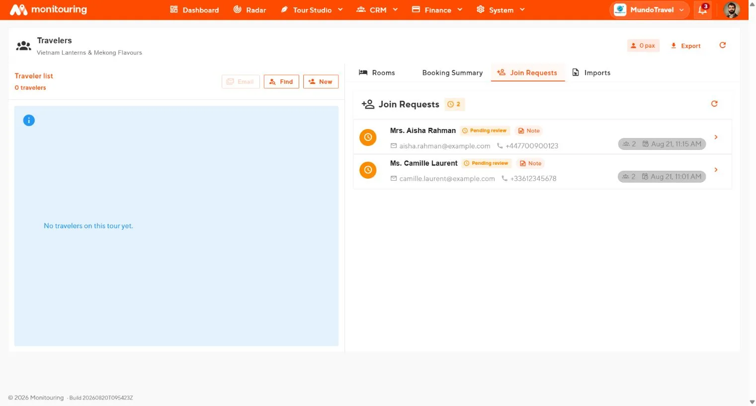 Join Requests tab with two pending requests